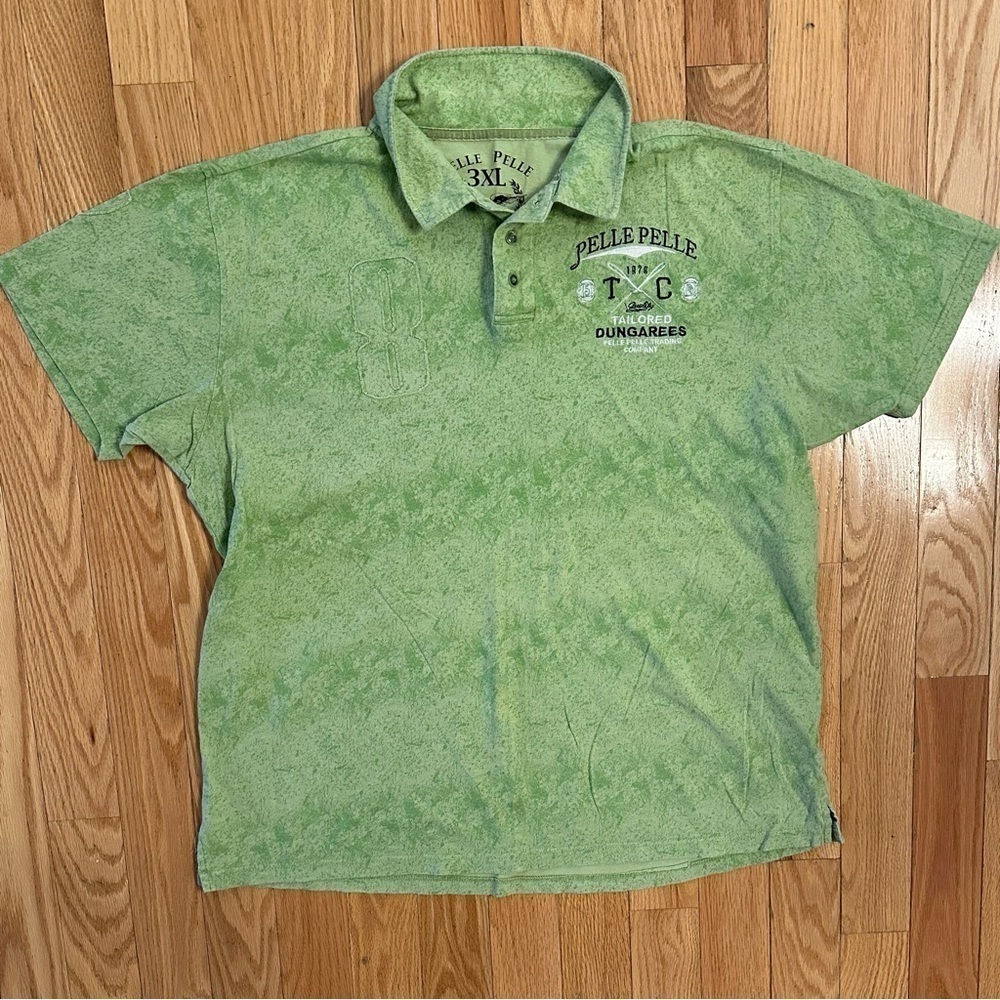 Pelle Pelle Men’s VTG Y2K Embroidered Green Printed Short Sleeve Polo Shirt 3XL